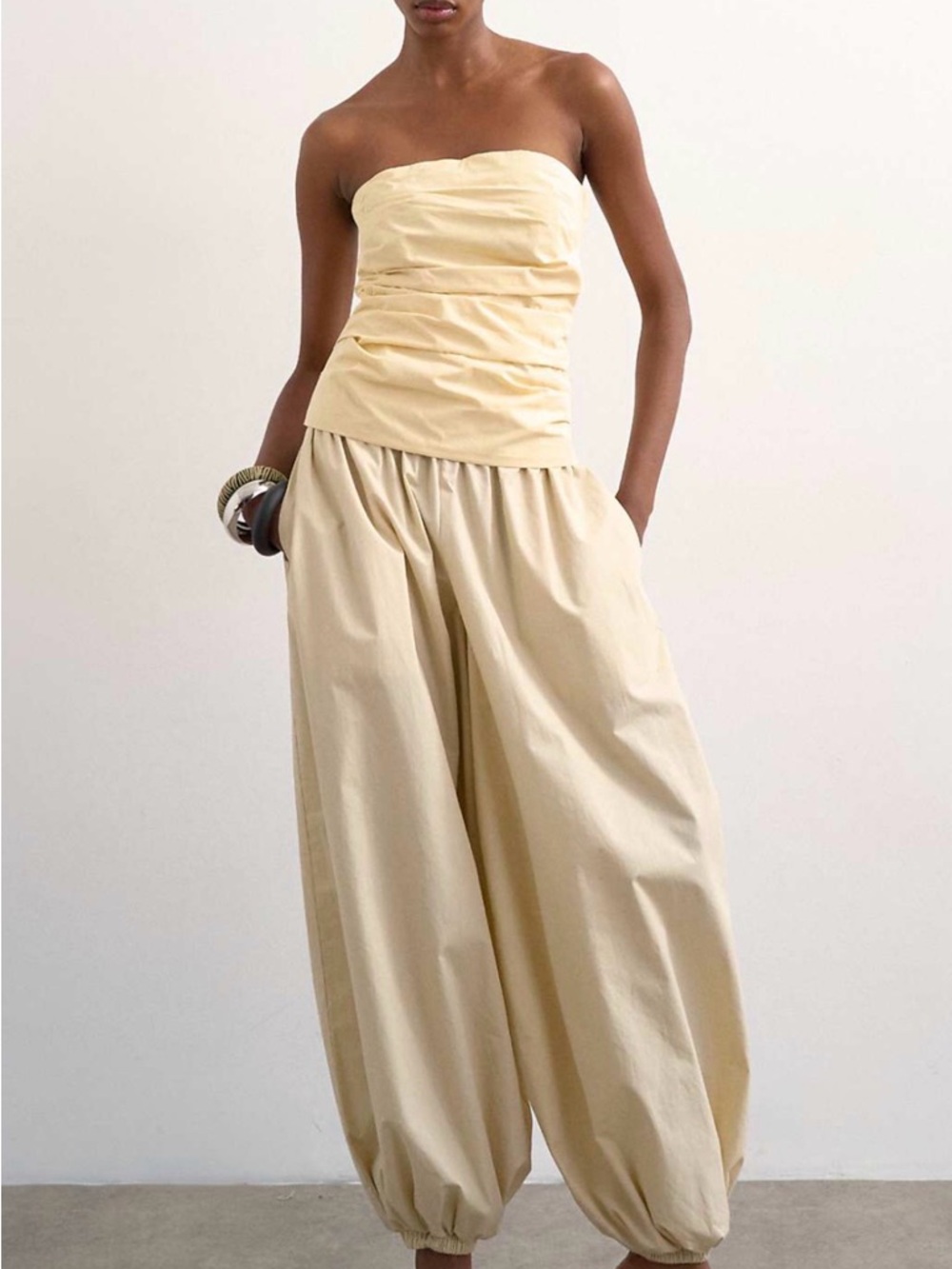 ASOS Topshop Butter Yellow Bandeau Top | Ruched Strapless Minimalist Summer Top